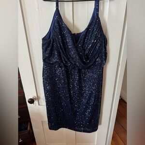 Night Way Collections Midnight Blue Sequin Midi Dress